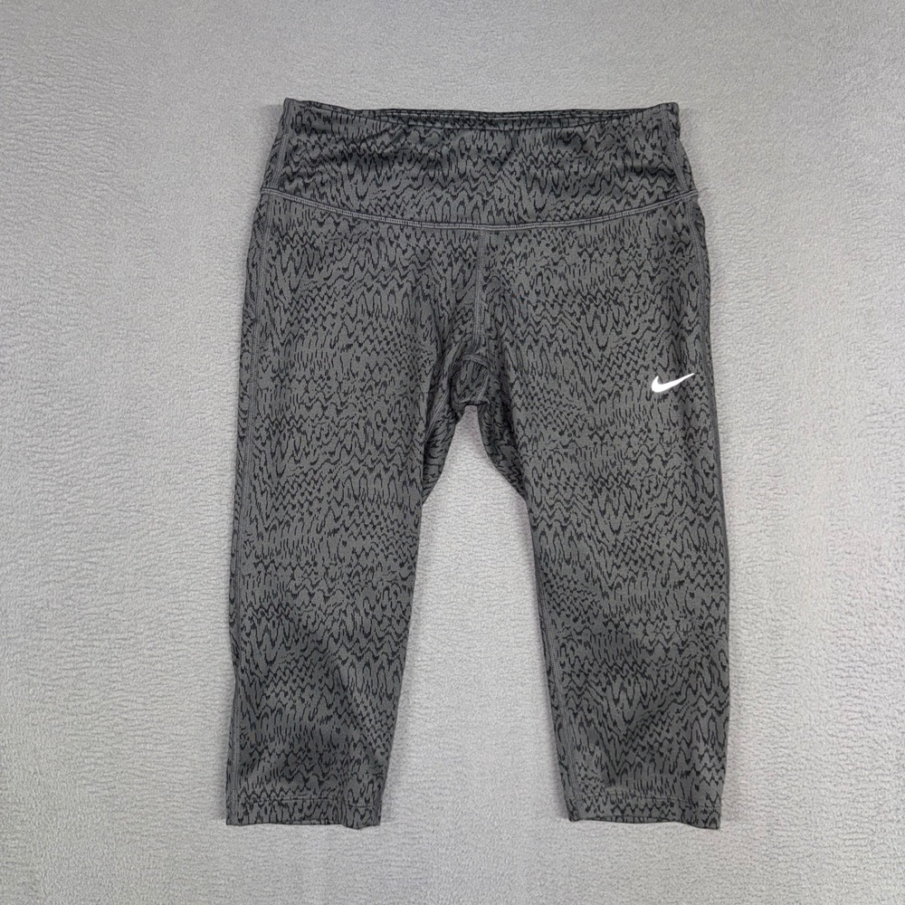 Nike Dri-FIT Leggings Womens Small Gray Athletic Cropped Printed Running Sports